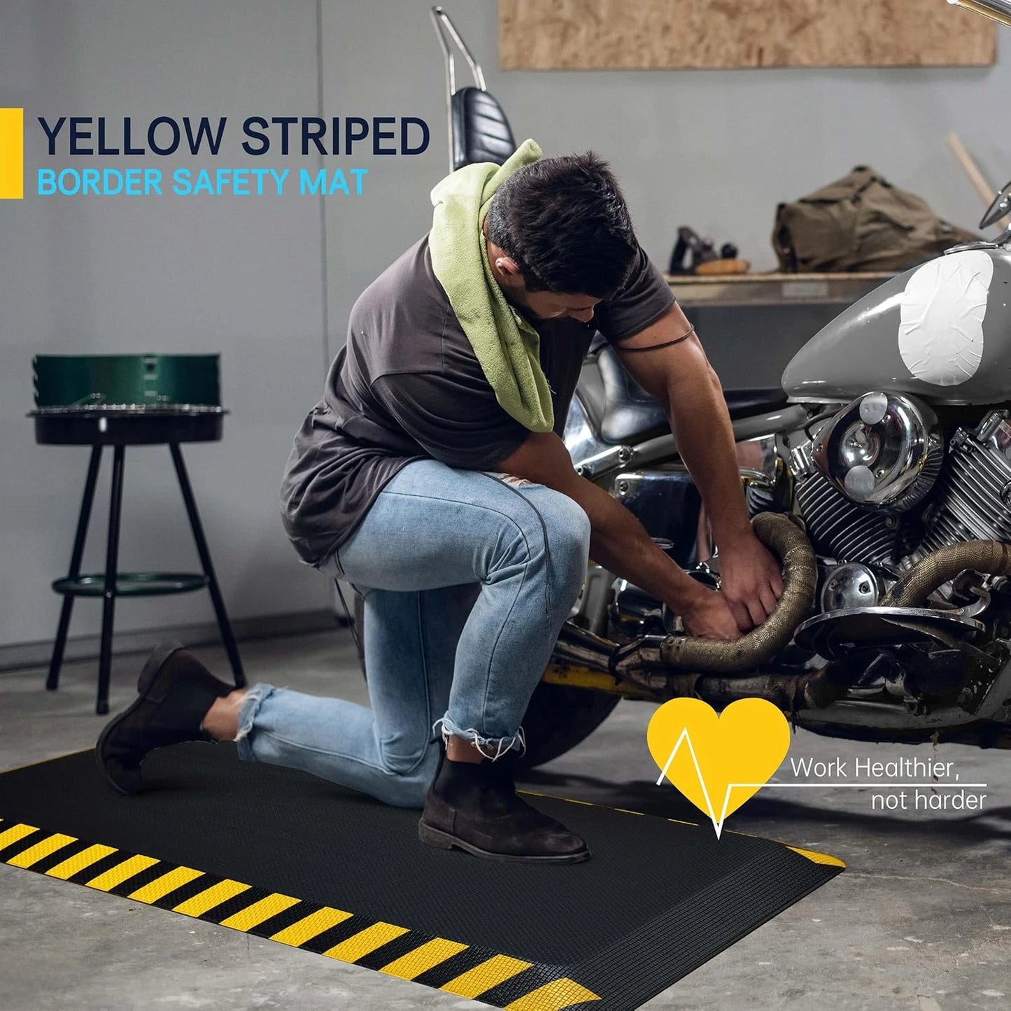 Ergonomic Anti-Fatigue Mat 20" x 32" - Black & Yellow Safety Floor Mat