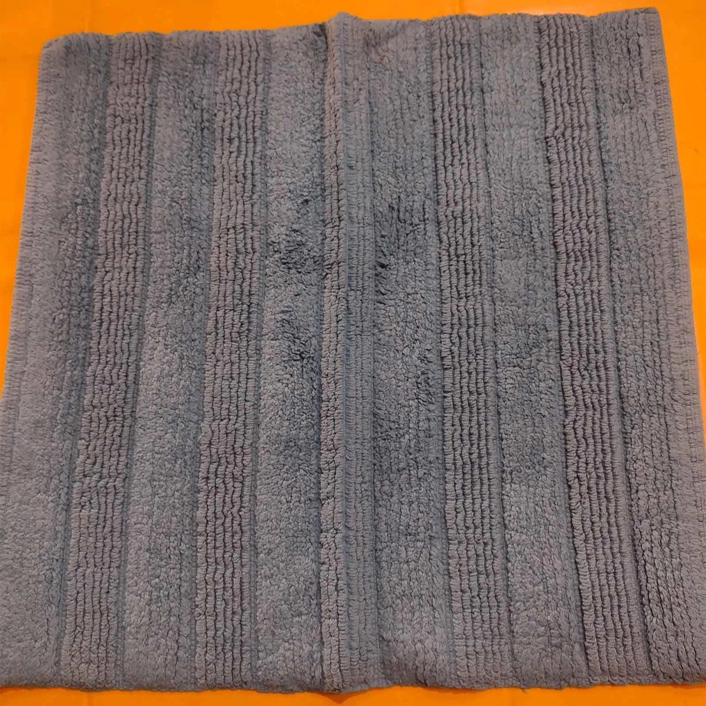 Handloomed Teal Striped Cotton Rug, Bath Mat for All Rooms & Wet Areas