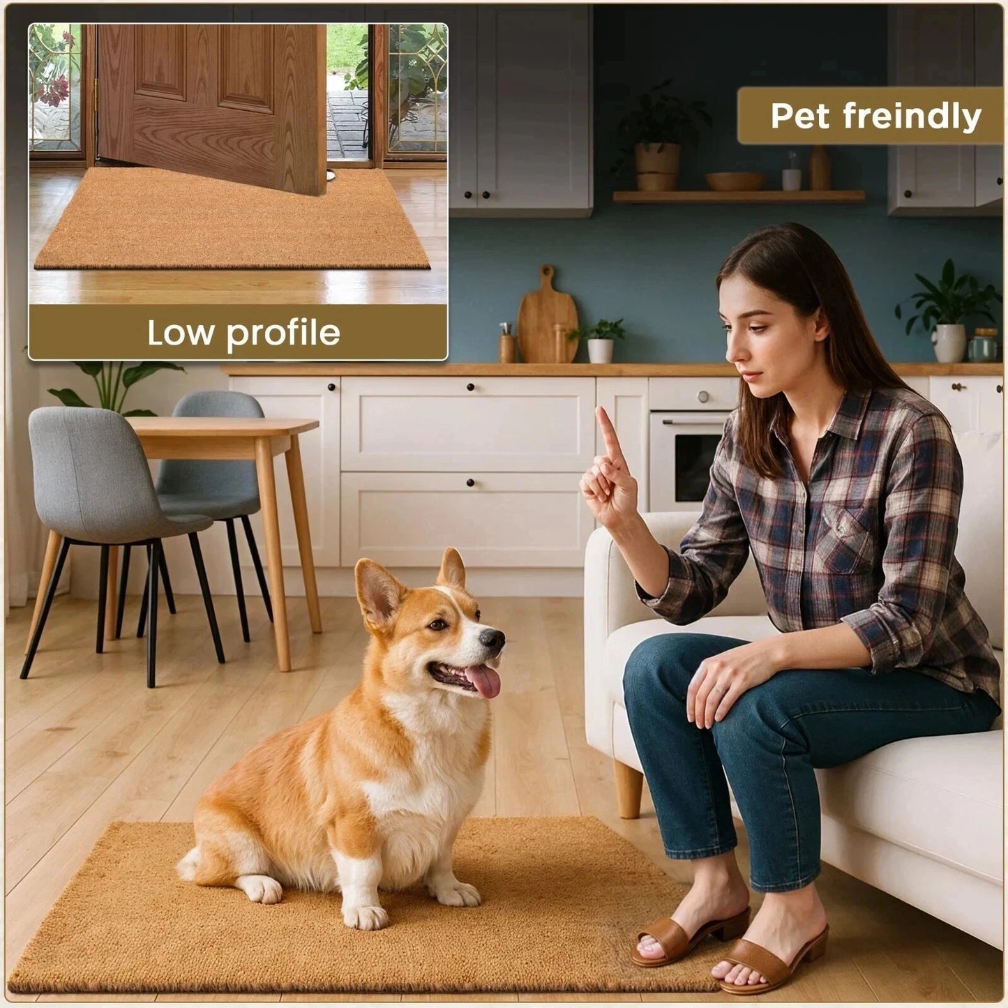 Natural Coconut Coir Doormat Heavy Duty Non-Slip Entrance Mat for Home & Office