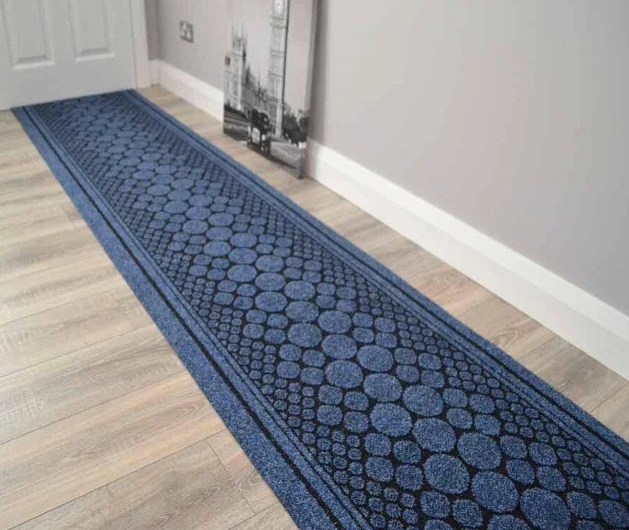 Blue Nonslip Rugs Runners Rubber Back New Heavy Duty Hall Extra Long Narrow Mats
