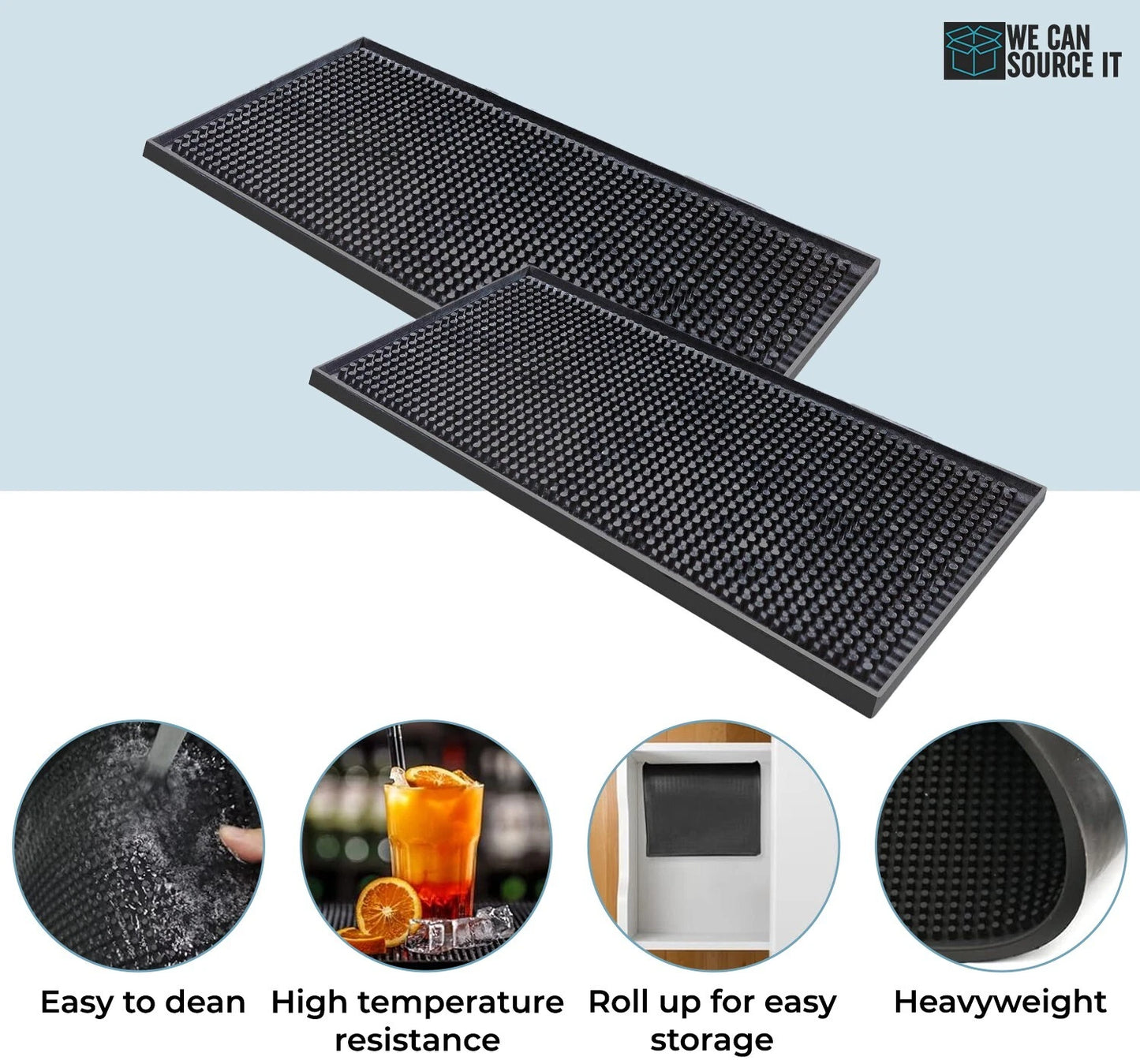Mini Bar Mat Black Bar Runner Cocktail Drinks Mat Pub Restaurant 15cm x 30cm