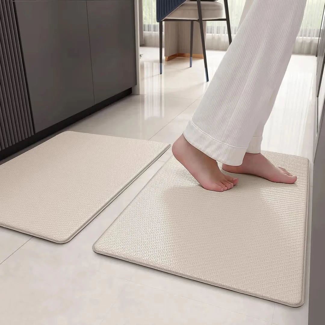 COLOR&GEOMETRY Kitchen Rug Set Anti-Fatigue Cushioned Non-Skid Mats – Beige 17x2