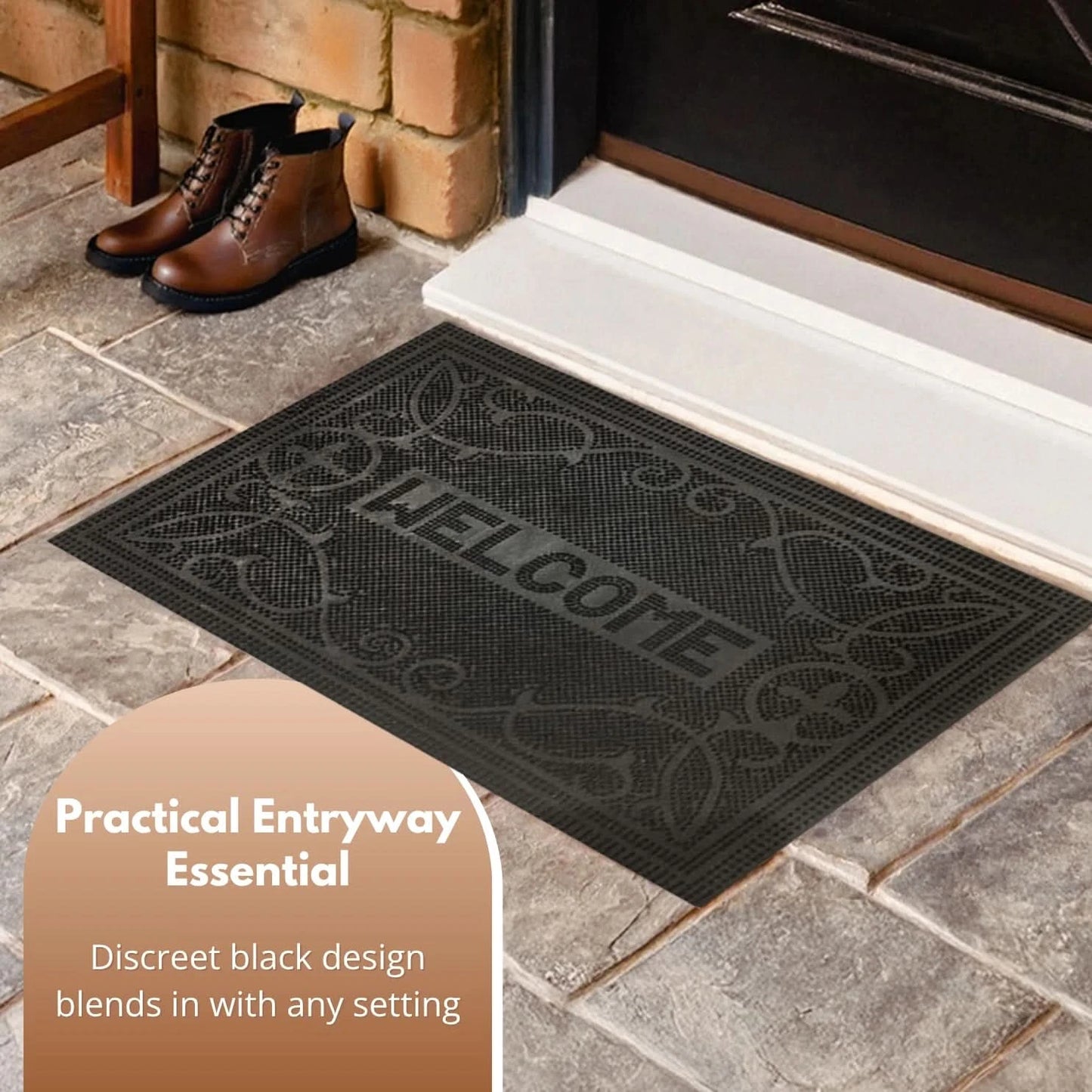 Heavy Duty Rubber Mat Welcome Insert Door Indoor Outdoor Natural Anti Slip