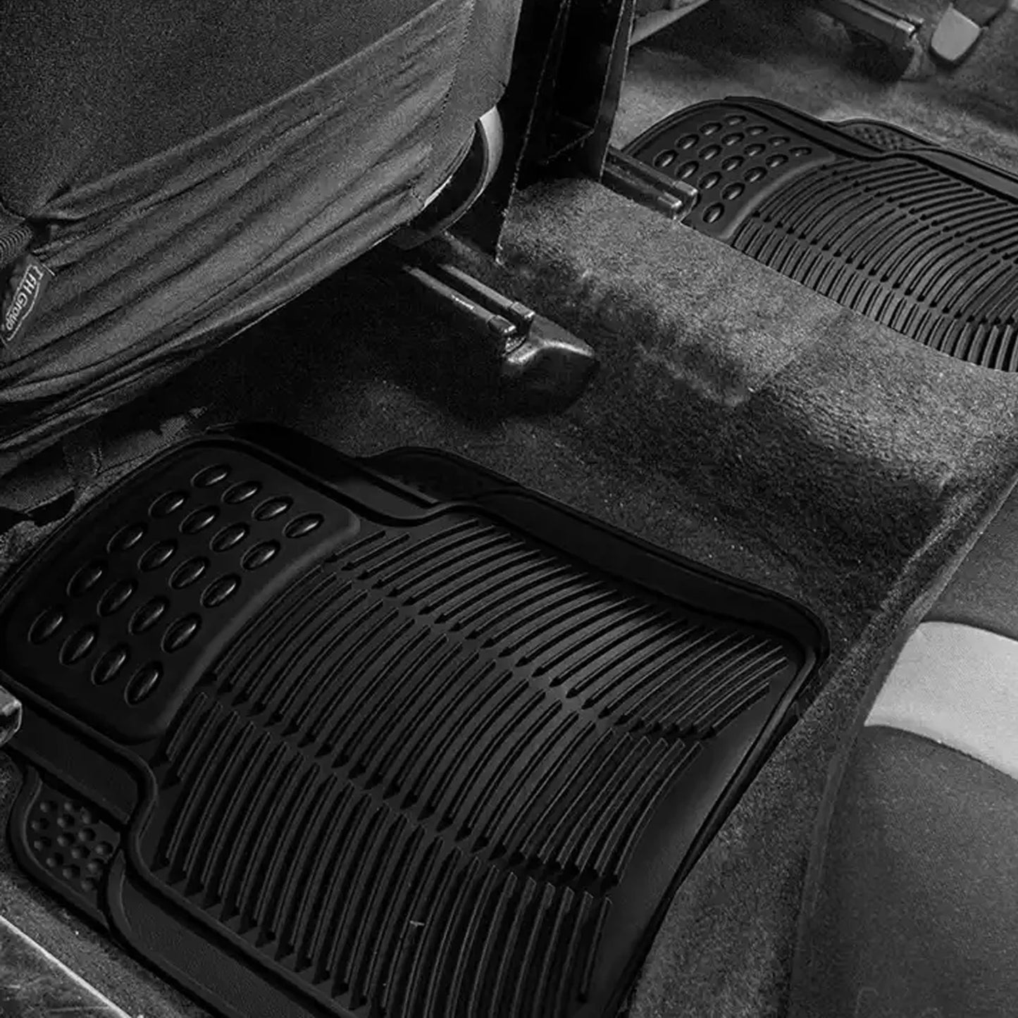 4PCS HEAVY DUTY UNIVERSAL BLACK RUBBER CAR MAT SET NON SLIP VAN MATS