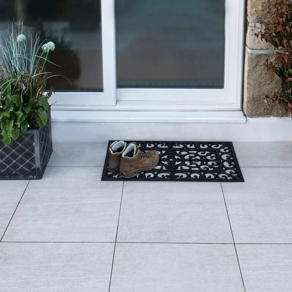 JVL Lexi Rubber Entrance Wrought Iron Effect Foyer Doormat Patio Mat Step-Mats