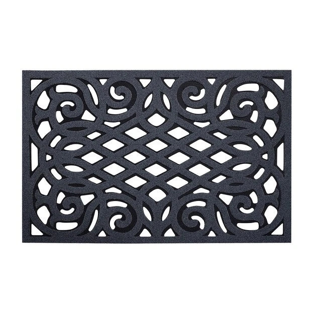 Rubber Door Mat Black Cast Iron Style Outdoor Entrance Floor Mud Mat Rug 75x45cm