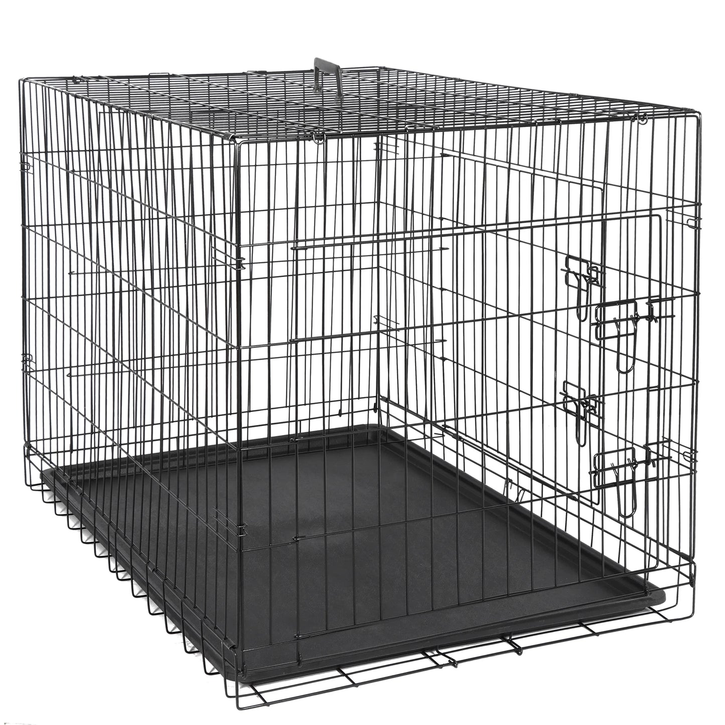 42" Dog Crate Kennel Folding Metal Pet Cage Indoor Outdoor Black 1-2 Door