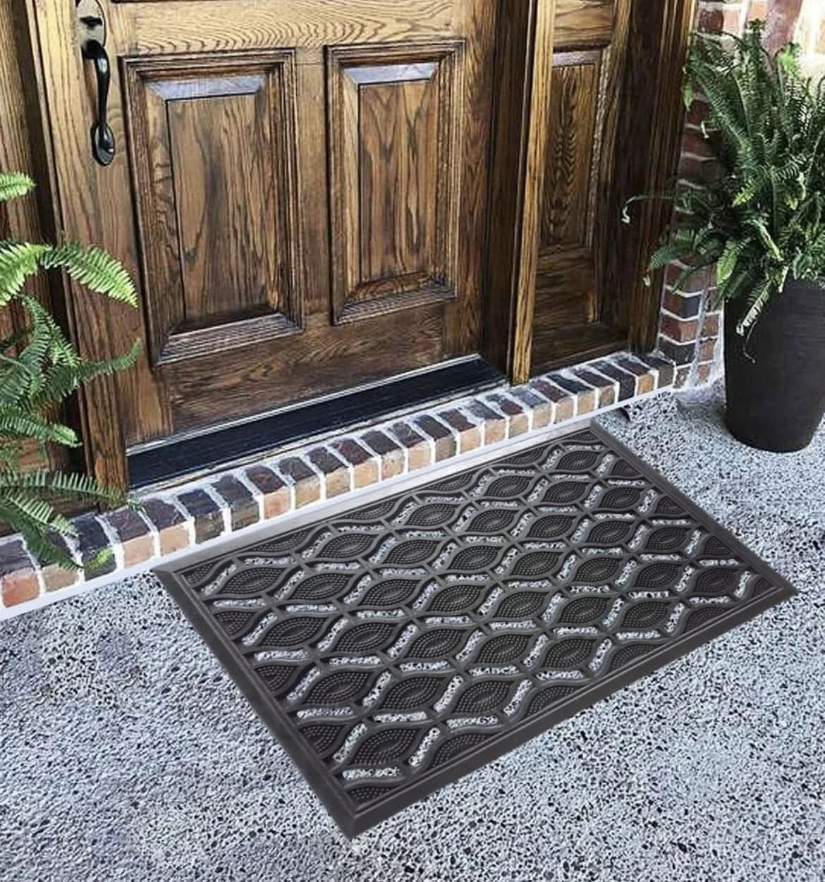 NonSlip Rubber Door Mat Wrought Iron Effect Waterproof Indoor Outdoor Heavy Duty