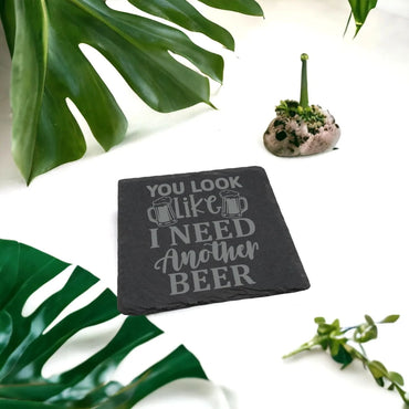 Slate Coasters Custom With Funny Beer Quote Drinks Mat Laser Engraved