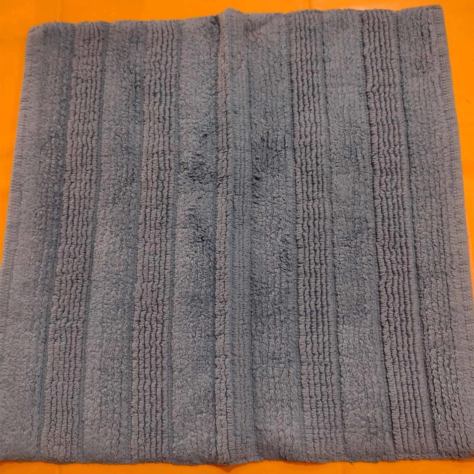 Handloomed Teal Striped Cotton Rug, Bath Mat for All Rooms & Wet Areas