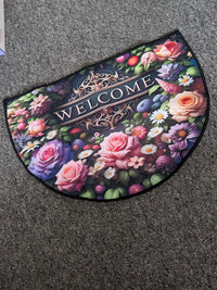 Floral Welcome Mat – Vibrant Entryway Rug 40x60cm Grip Backed