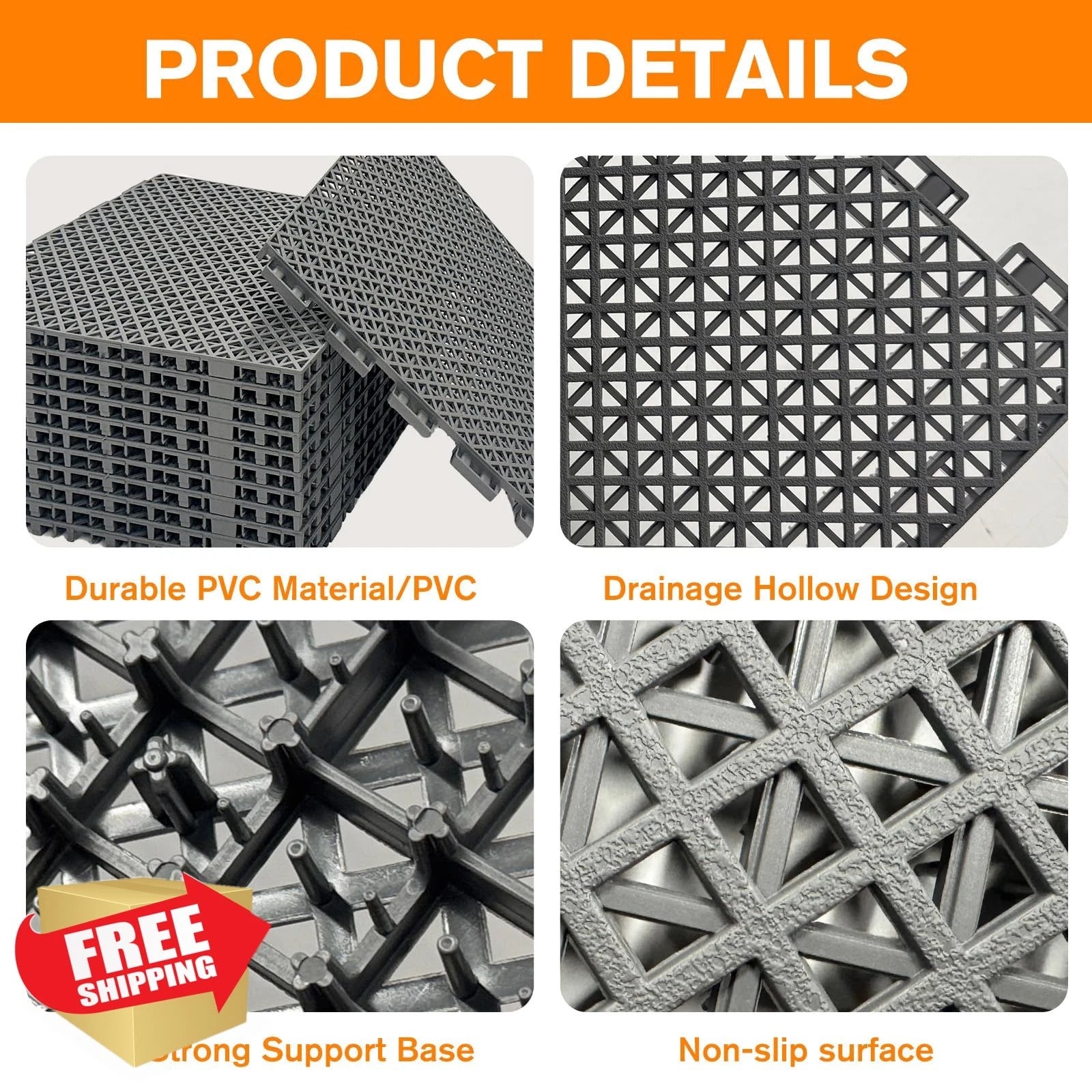Bhyhok 12Pcs Grey Dog Kennel Flooring Interlocking Drainage