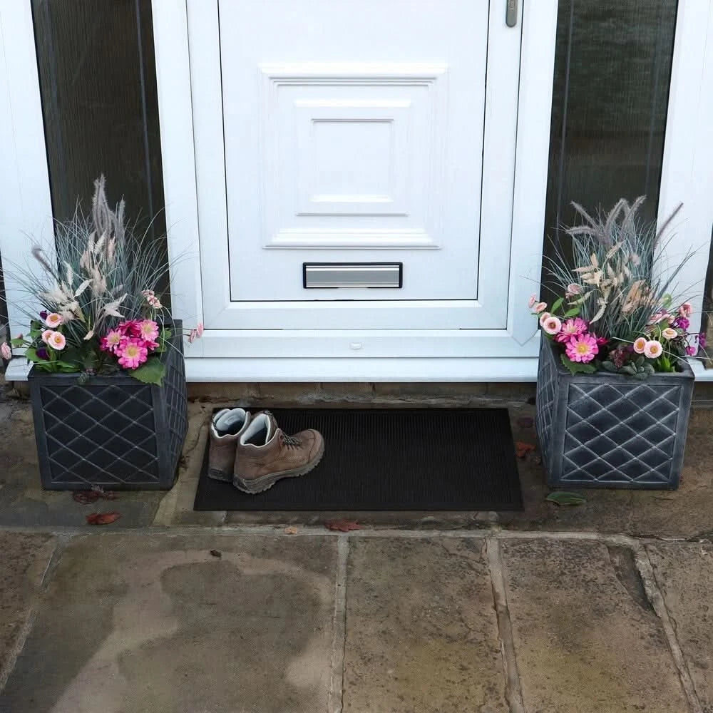 JVL Orion Scraper Black Rubber Pin Mat Outdoor Entrance Foyer Doormat, 60x80cm