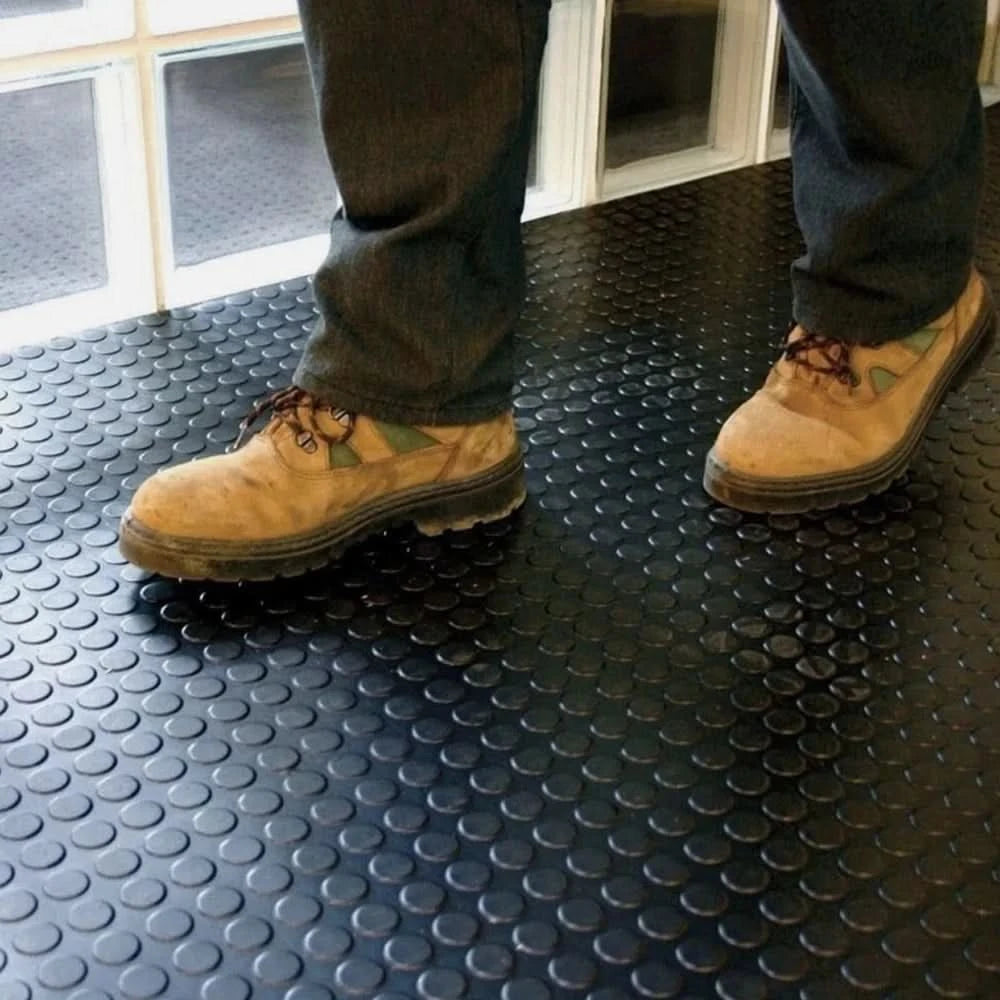 Rubber Flooring Mat Roll (3mm) + Trim-Fix Glue | Anti-Slip Coin Pattern Durable