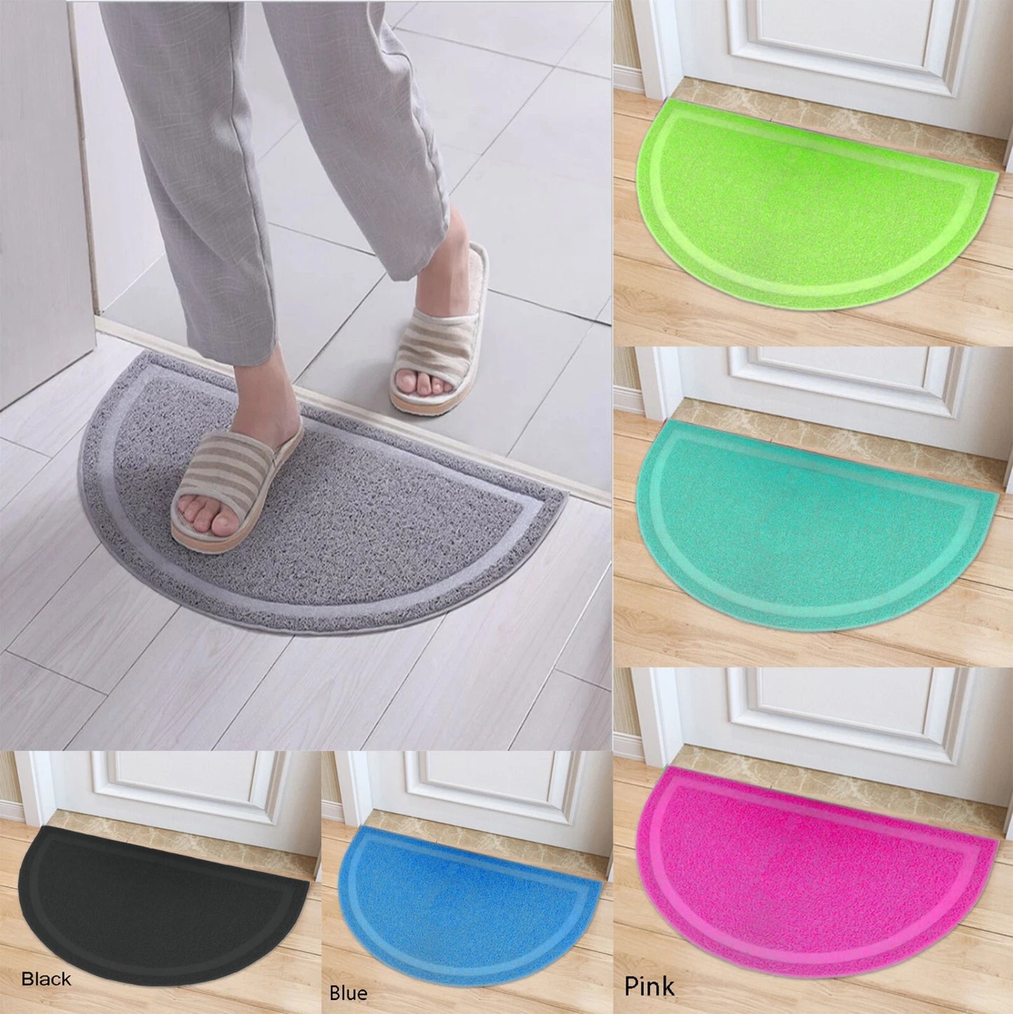 Half Moon Semi-Circle Non Slip Washable PVC Entrance Door Mat Floor Mat 36x60cm