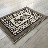 Machine Washable Non Slip Floral Design Doormat Mat Biscuit Dark Beige Brown Rug