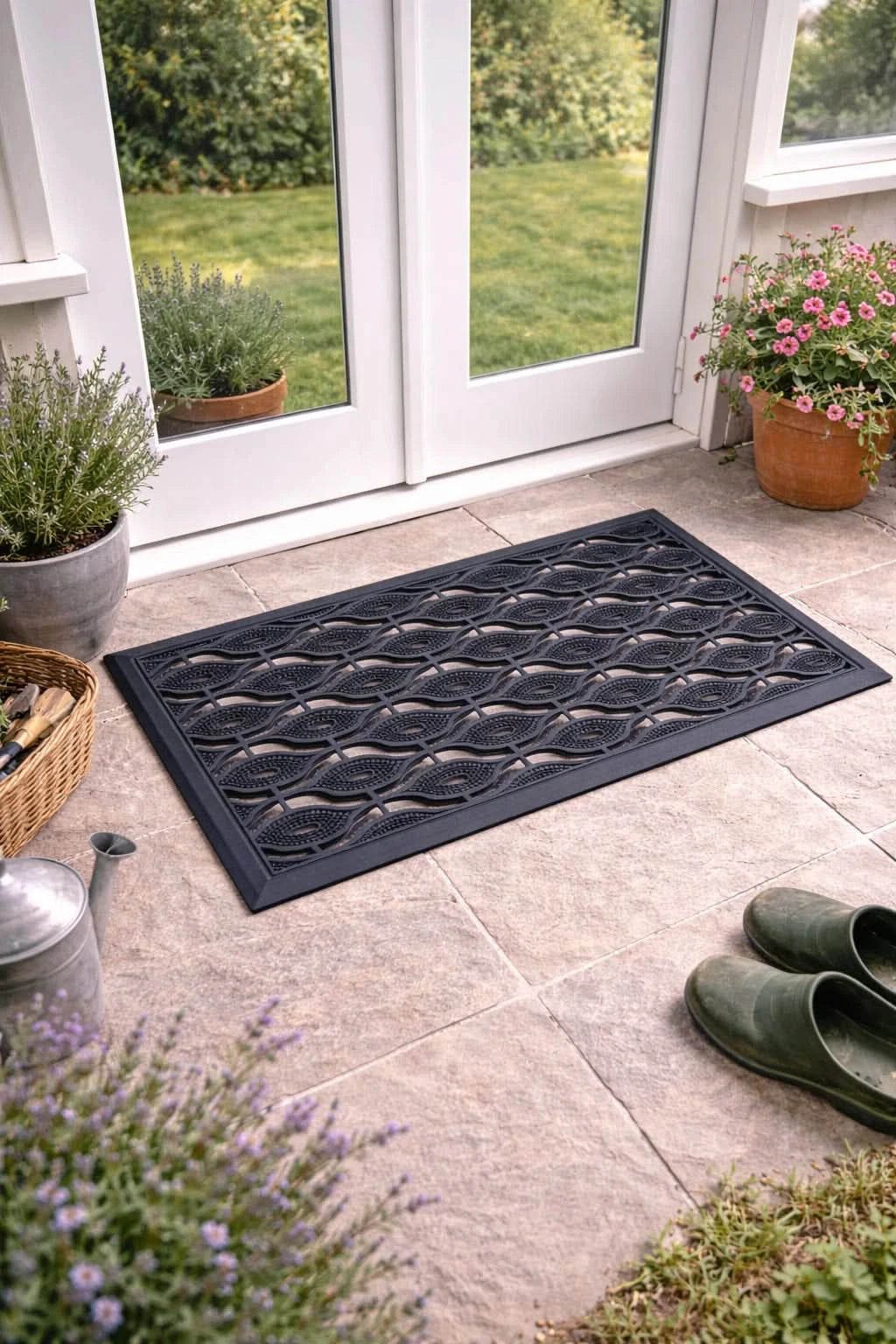 Non Slip Door Mat Rubber Diamond Black Large Welcome Mat Outdoor Heavy Duty