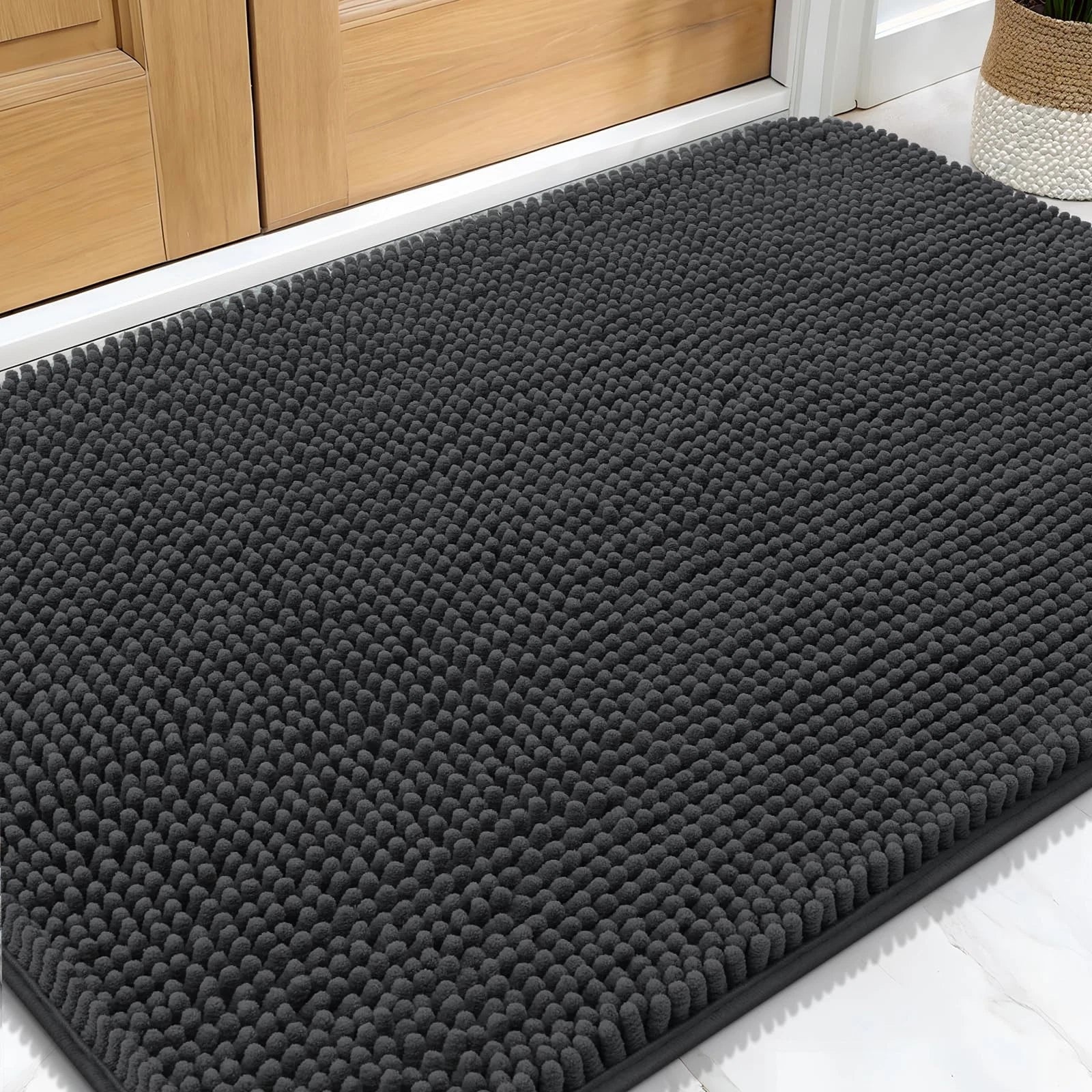 Absorbent Dog Door Mat 30x20 - Non-Slip Chenille Mud Mat for Indoor Entryway, Qu