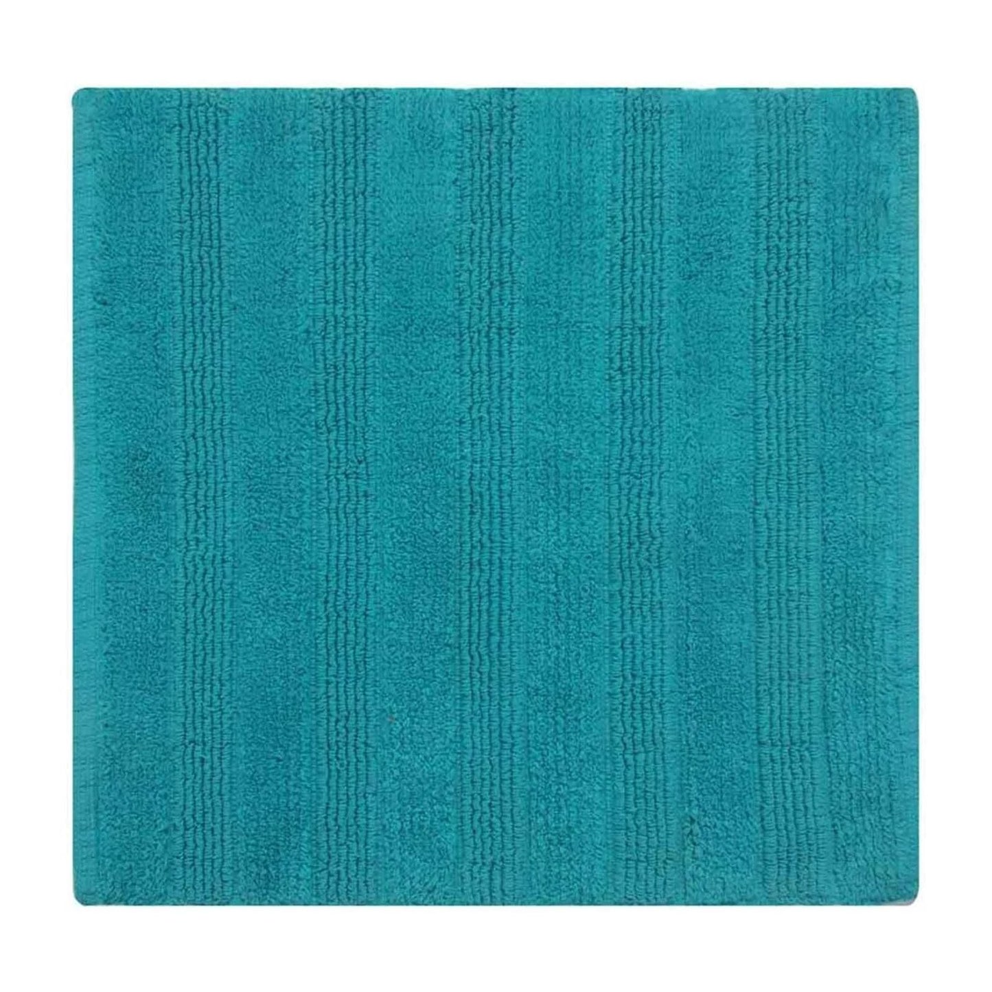 Handloomed Teal Striped Cotton Rug, Bath Mat for All Rooms & Wet Areas