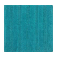 Handloomed Teal Striped Cotton Rug, Bath Mat for All Rooms & Wet Areas