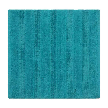 Handloomed Teal Striped Cotton Rug, Bath Mat for All Rooms & Wet Areas