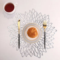 Set of 4 Metallic Vinyl Placemats Round Leaf Design Dining Table Heat Mat