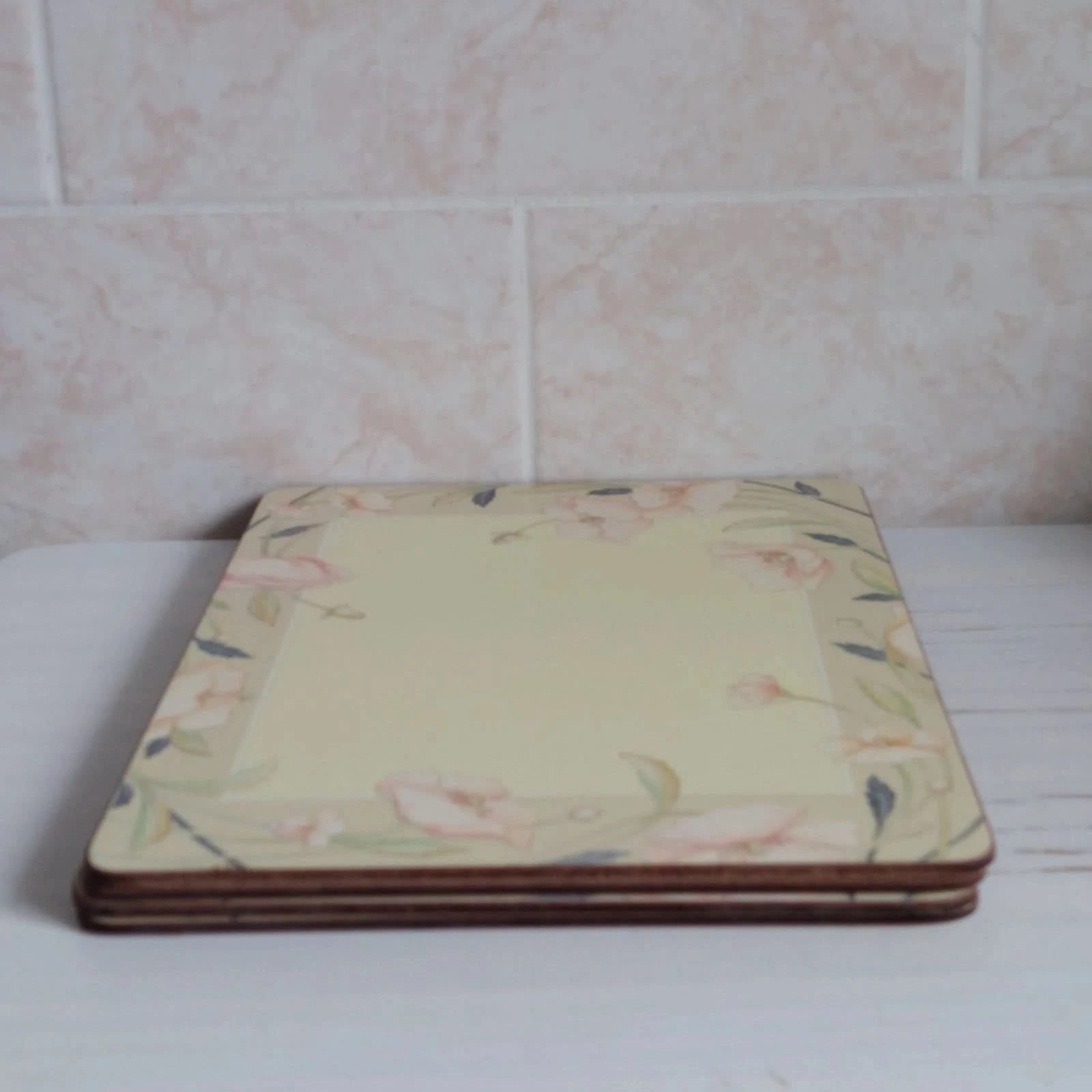 Pimpernel Place Mats X4 Nouveau Taupe Design Imperfect Rectangle Floral Poppy