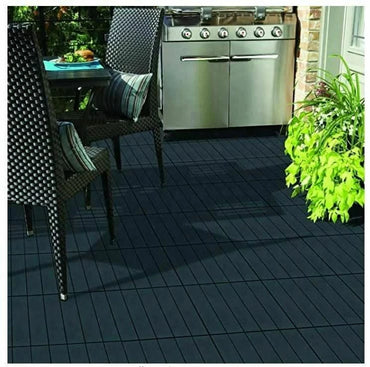 10 Garden Interlocking Decking Tiles - Recycled Rubber Material - 30 x 30cm