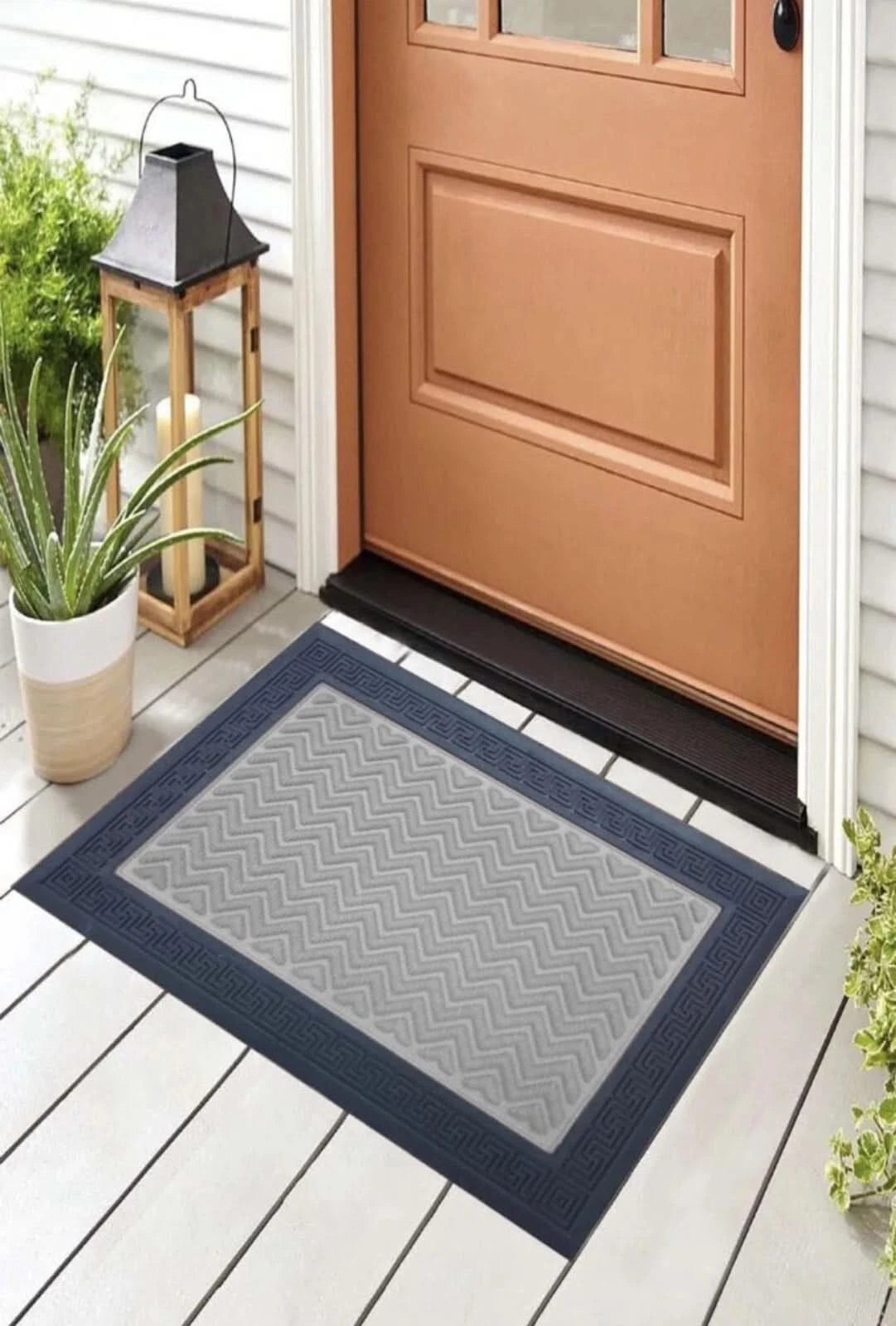 NonSlip Rubber Door Mat Wrought Iron Effect Waterproof Indoor Outdoor Heavy Duty