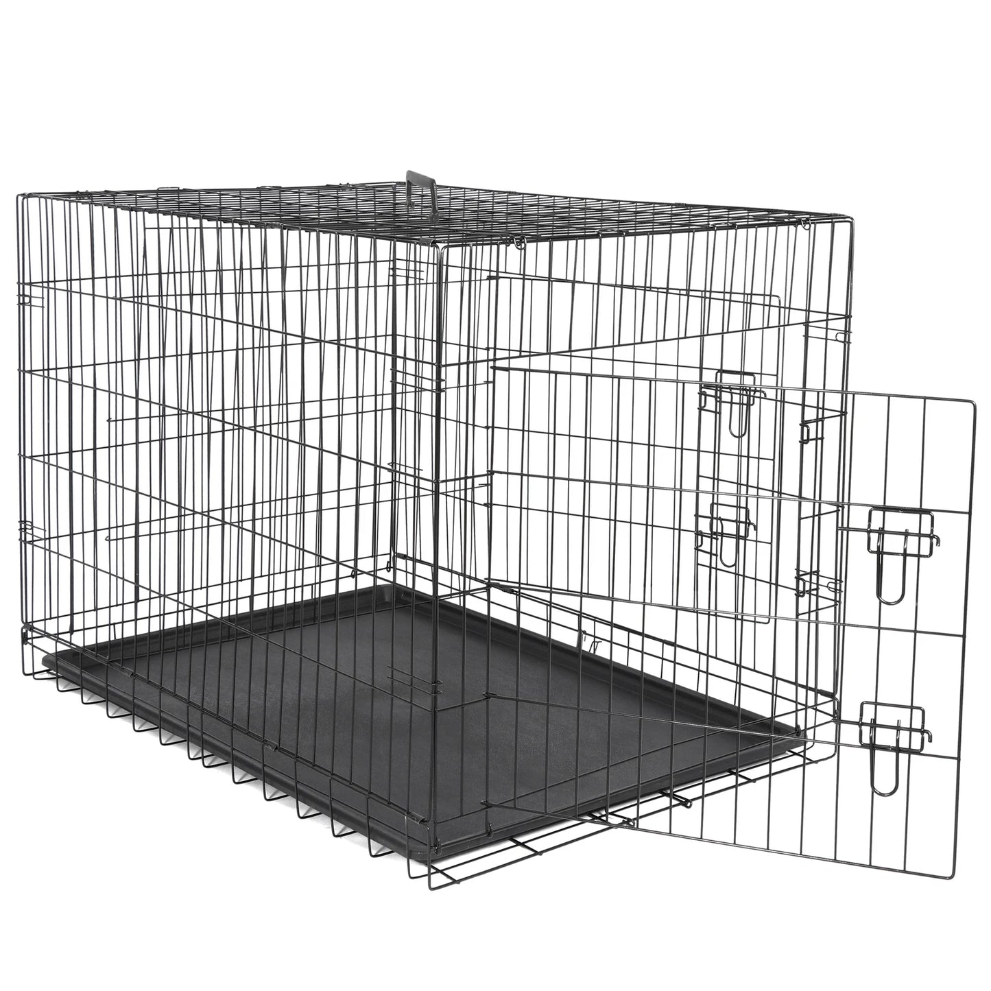 42" Dog Crate Kennel Folding Metal Pet Cage Indoor Outdoor Black 1-2 Door