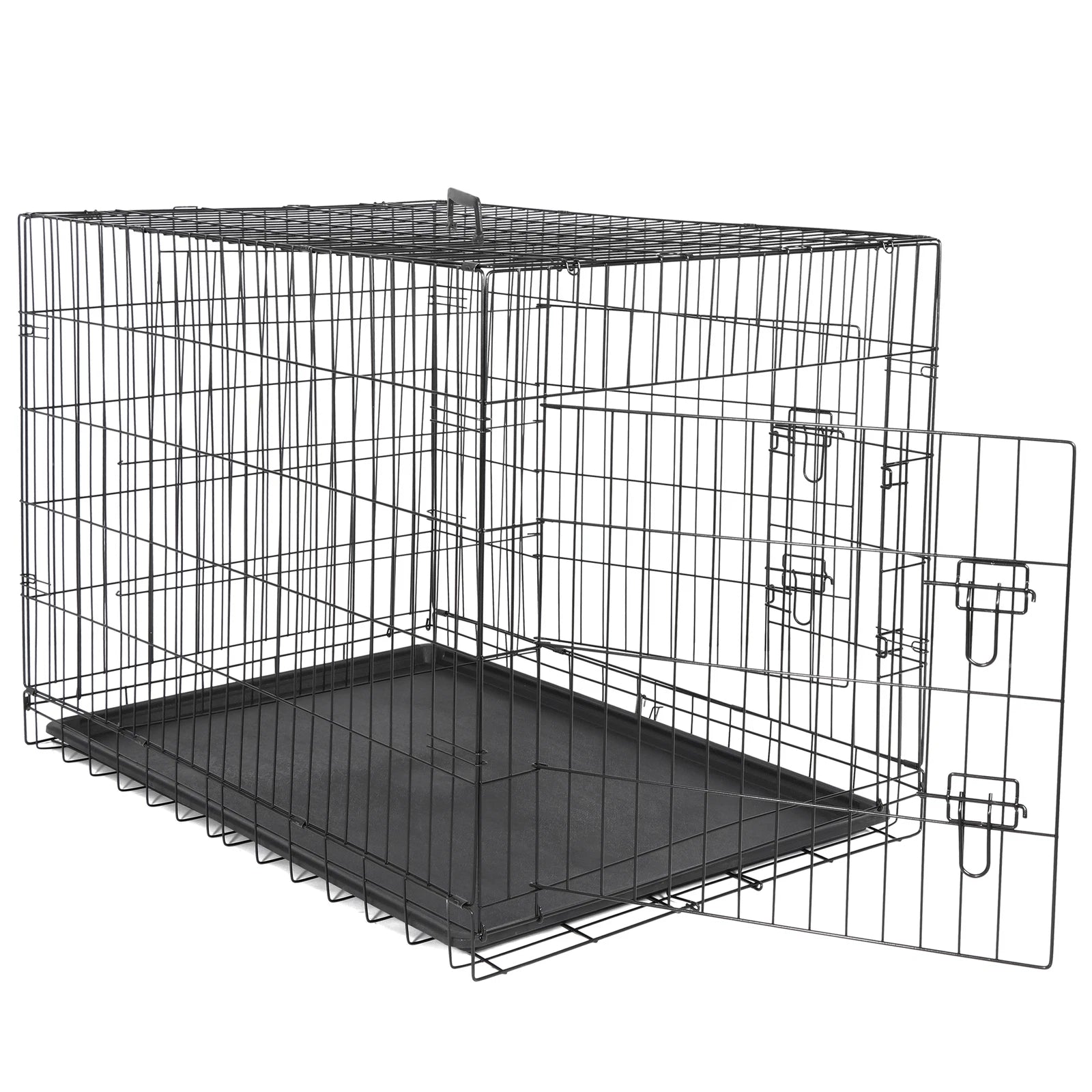 42" Dog Crate Kennel Folding Metal Pet Cage Indoor Outdoor Black 1-2 Door