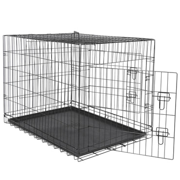 42" Dog Crate Kennel Folding Metal Pet Cage Indoor Outdoor Black 1-2 Door