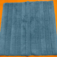 Handloomed Teal Striped Cotton Rug, Bath Mat for All Rooms & Wet Areas