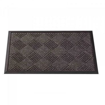 Grey Door Mat Checked Non Slip Outdoor Indoor Absorbent Rubber Back Entrance Mat