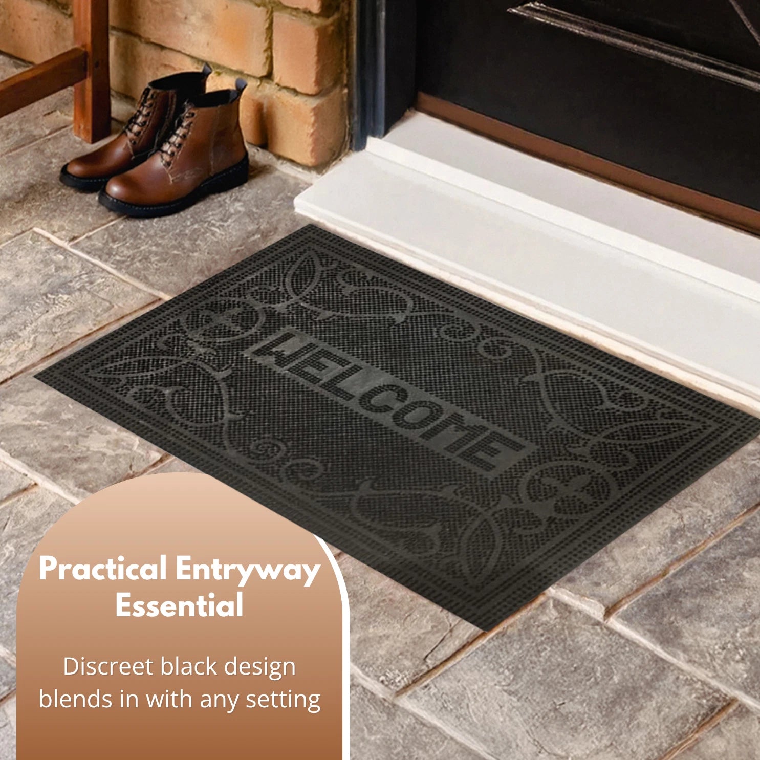 Heavy Duty Rubber Mat Welcome Insert Door Indoor Outdoor Natural Anti Slip
