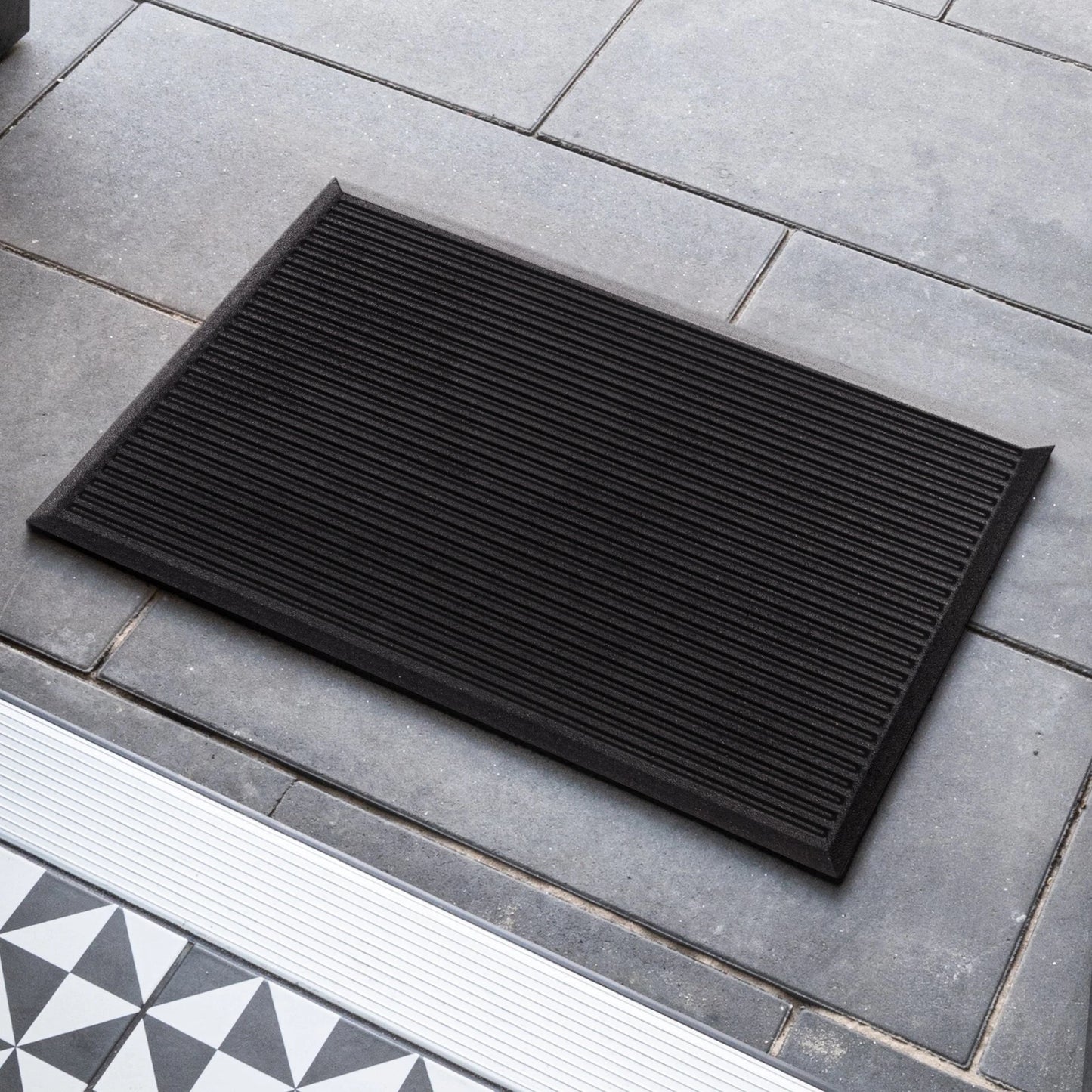 Large Ribbed Rubber Door Mat Heavy Duty Entrance Non Slip Indoor and Outdoor Mat
