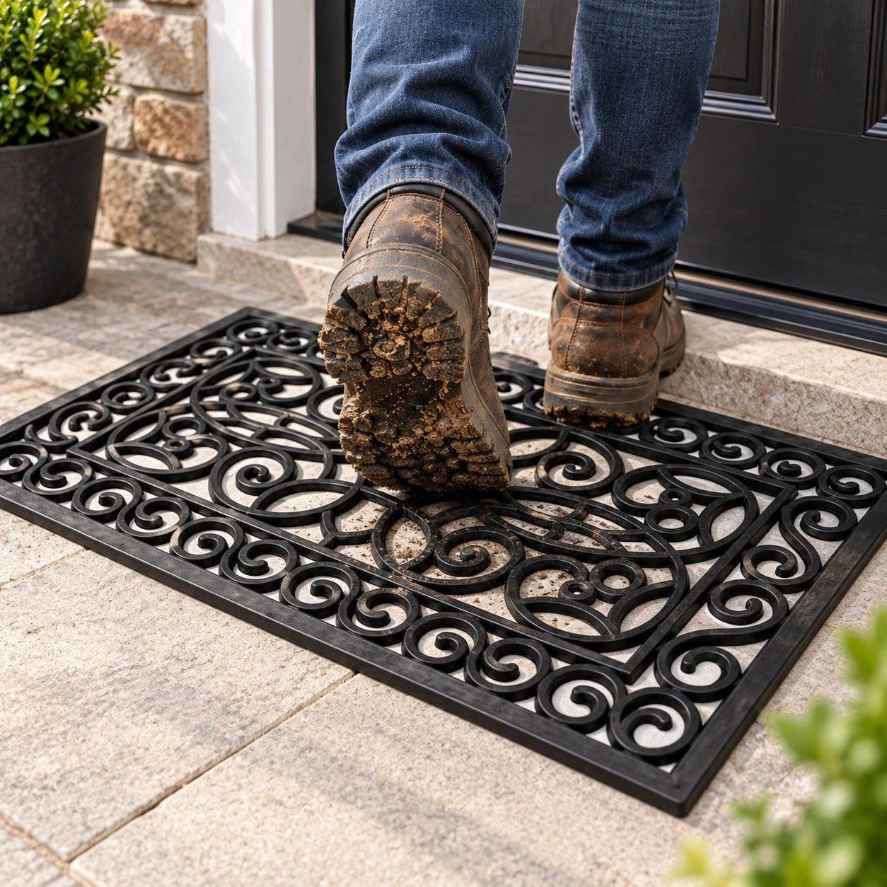 Decorative Rubber Door Mat Outdoor Indoor Heavy Duty Entrance Floor Mat 45x75cm