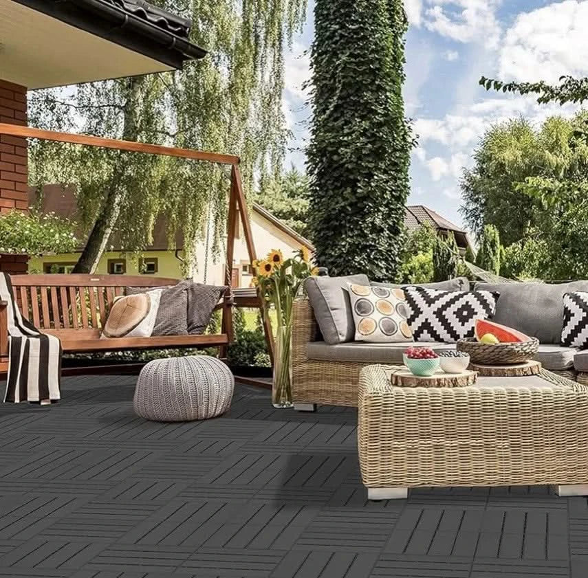 27PCS Garden Composite Interlocking Decking Floor Tiles 30x30cm Patio Deck Grey
