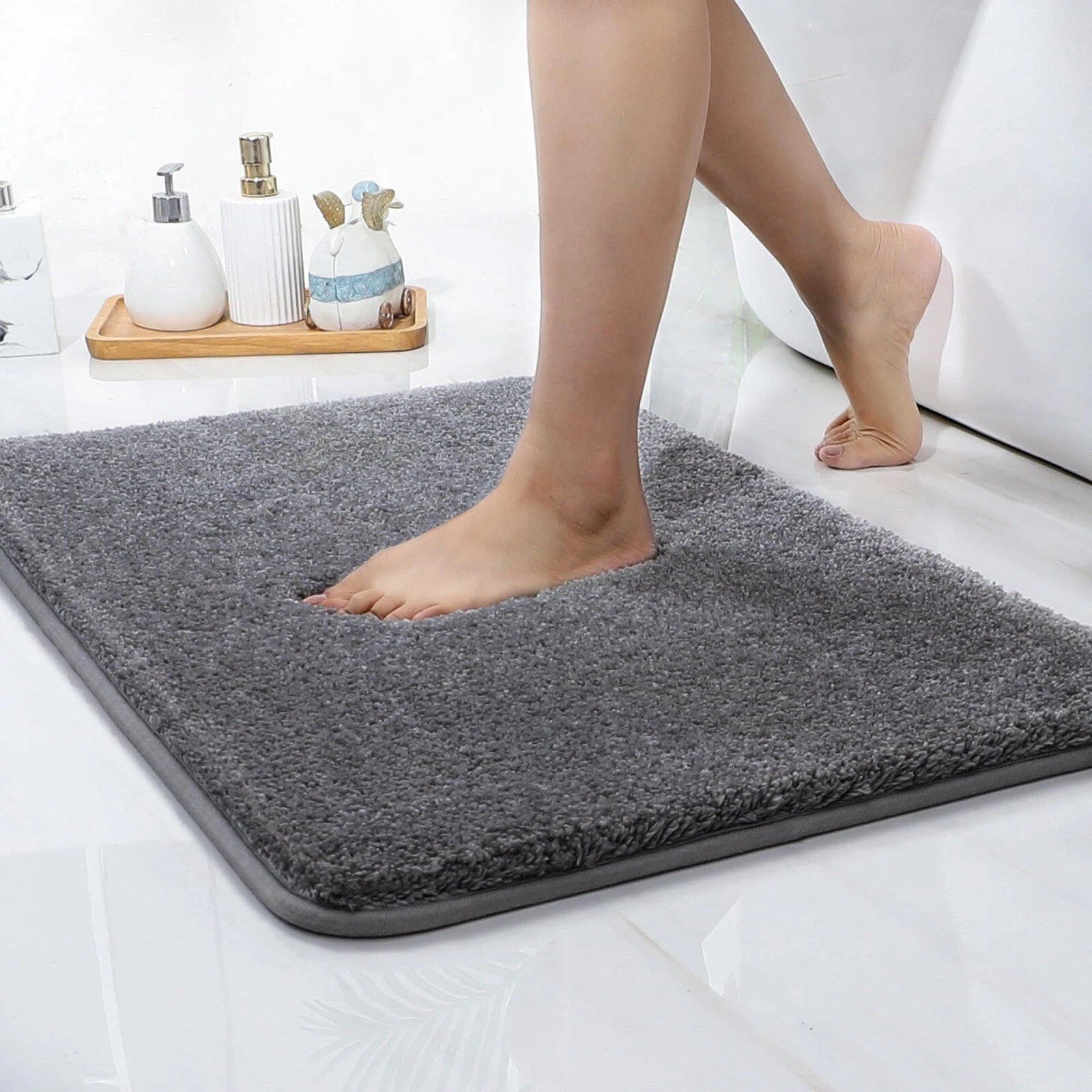 Microfibre bath mat 40x60cm super soft and absorbent extra thick non-slip, grey