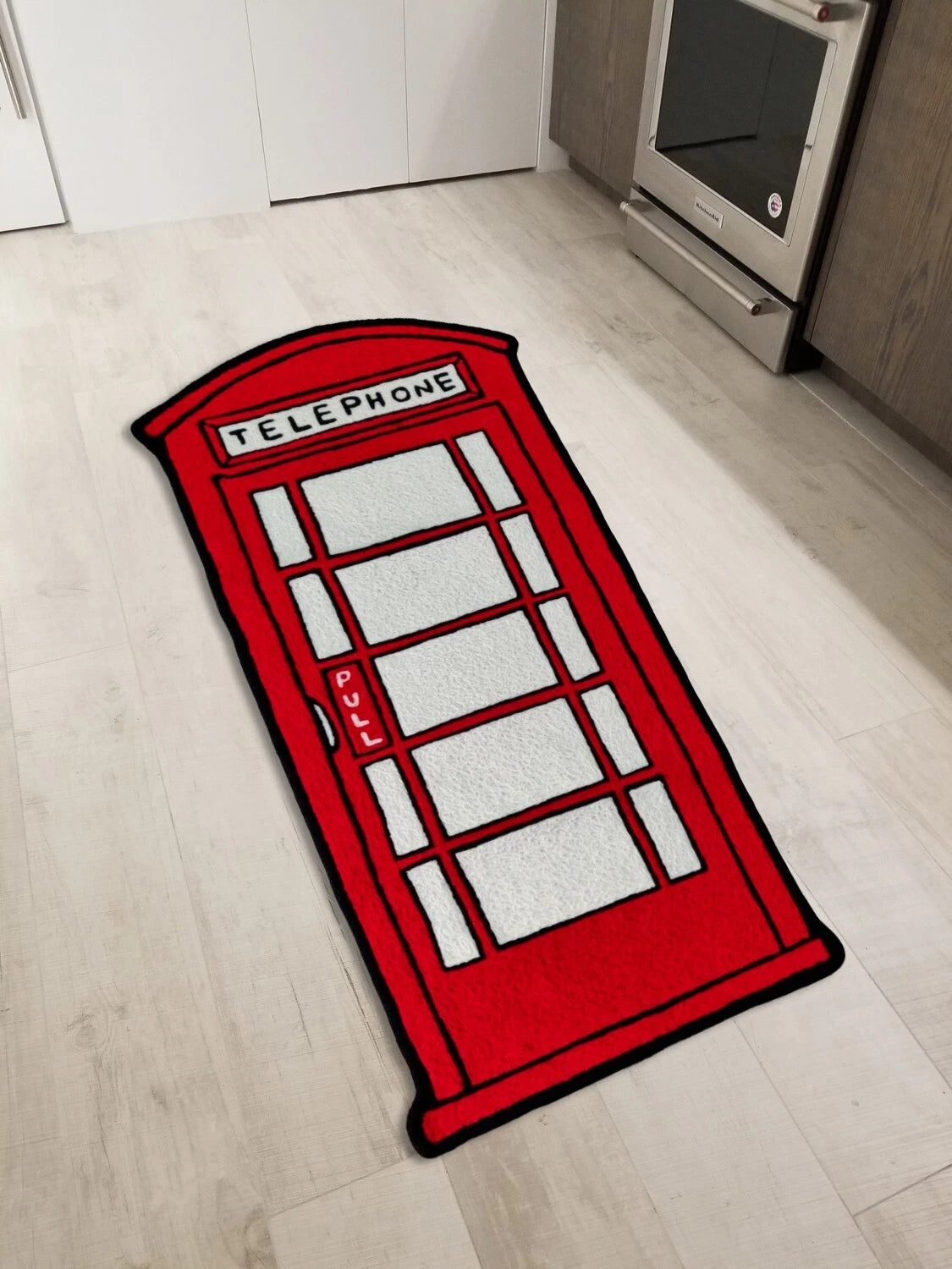 London Telephone Booth Floor Mat Modern Area Rug Living Room Accent Wool Carpet
