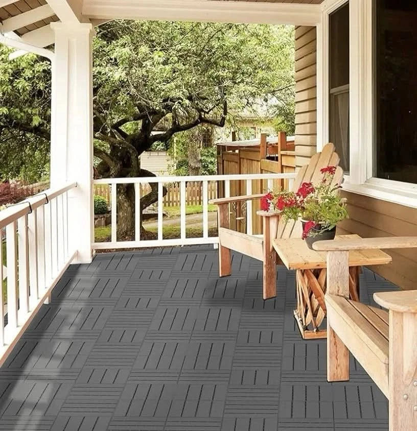 27PCS Garden Composite Interlocking Decking Floor Tiles 30x30cm Patio Deck Grey