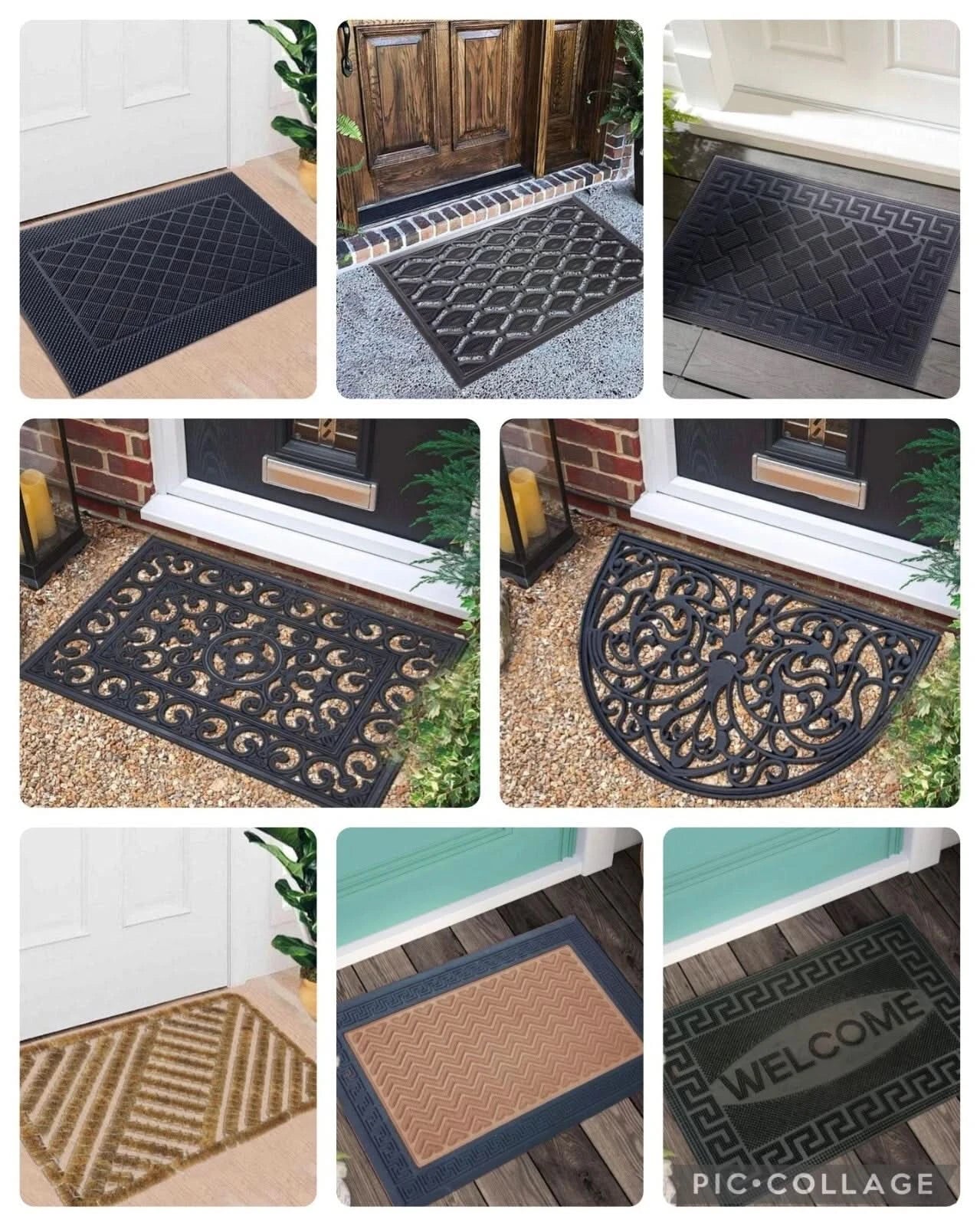 NonSlip Rubber Door Mat Wrought Iron Effect Waterproof Indoor Outdoor Heavy Duty
