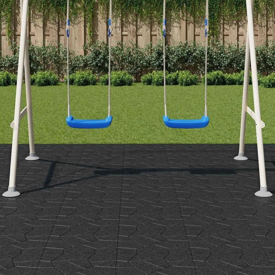 Stepping Stones 6pc Black Rubber 40.5x40.5x2cm Square Slip-Resistant Garden Deck