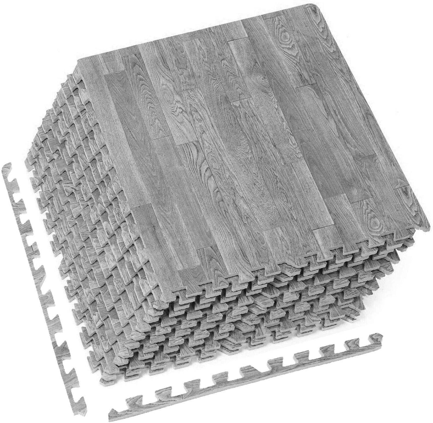 Grey Wooden Grain Foam Tiles Exercise Yoga Gym Fitness Garage Workshop Floor Mat