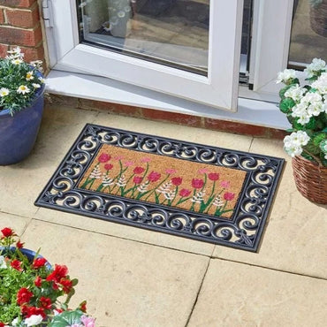 Heavy Duty Door Mat Non Slip Insert Flower Coir 53cm Entrance Rug Indoor Outdoor