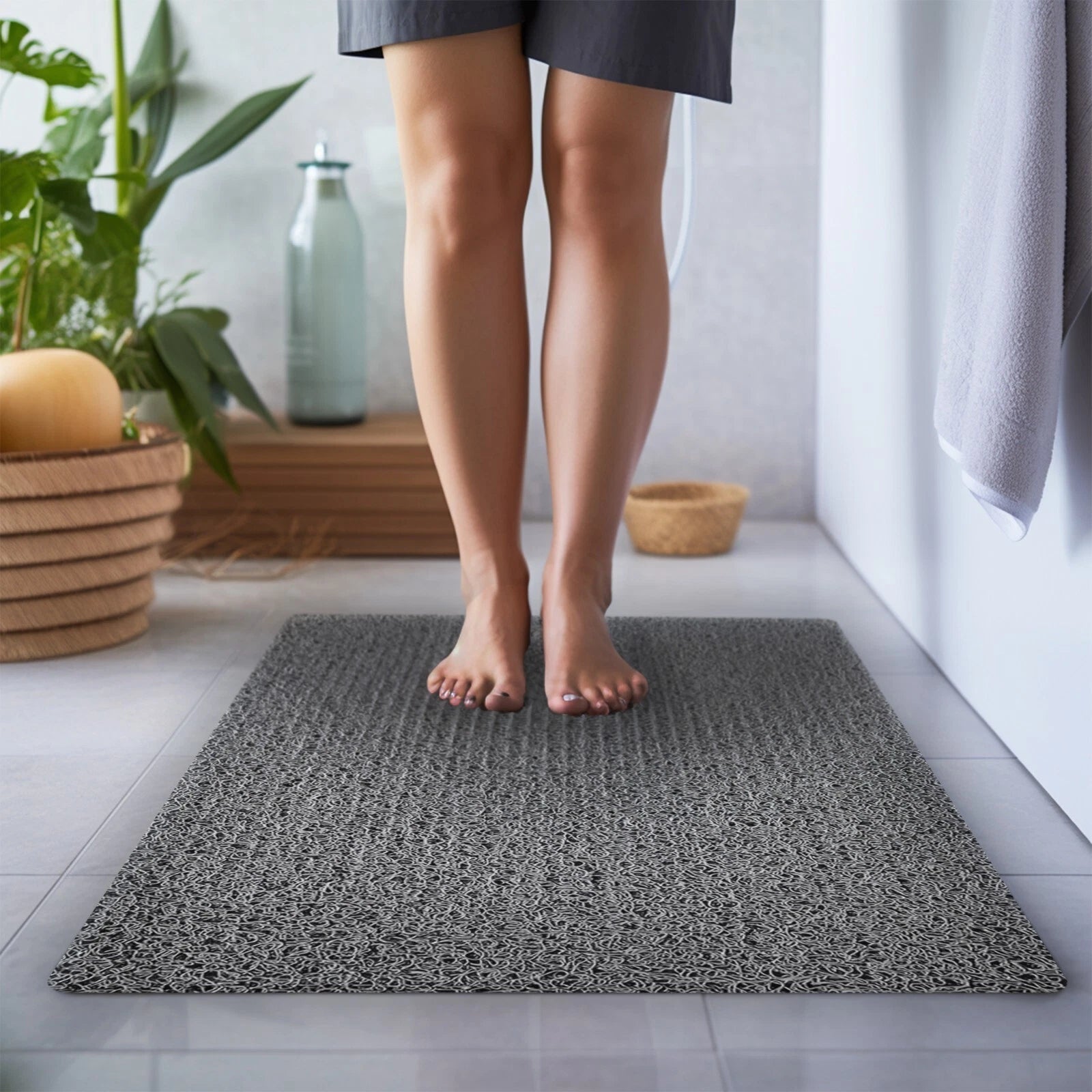 Grey Shower Mat Bath Mat Loofah Anti Slip Mould Super absorbent Quick Dry Mat
