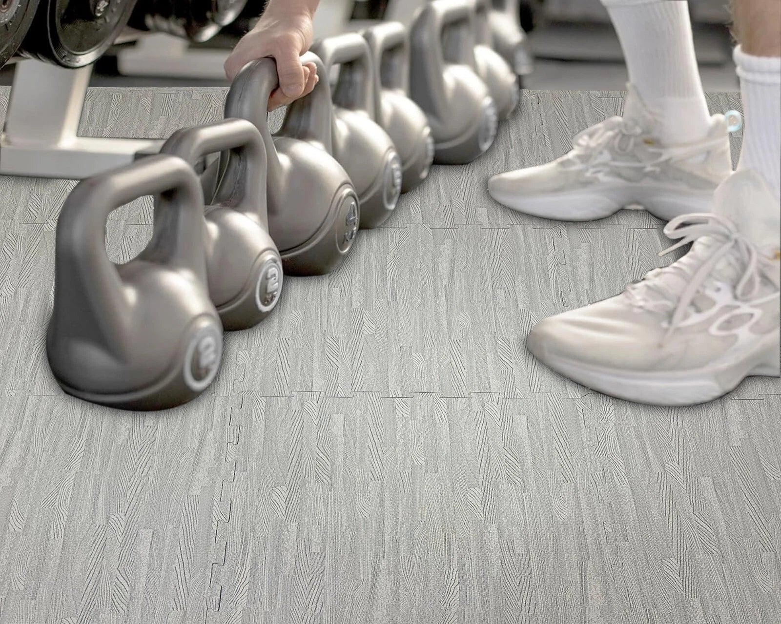 Grey Wooden Grain Foam Tiles Exercise Yoga Gym Fitness Garage Workshop Floor Mat