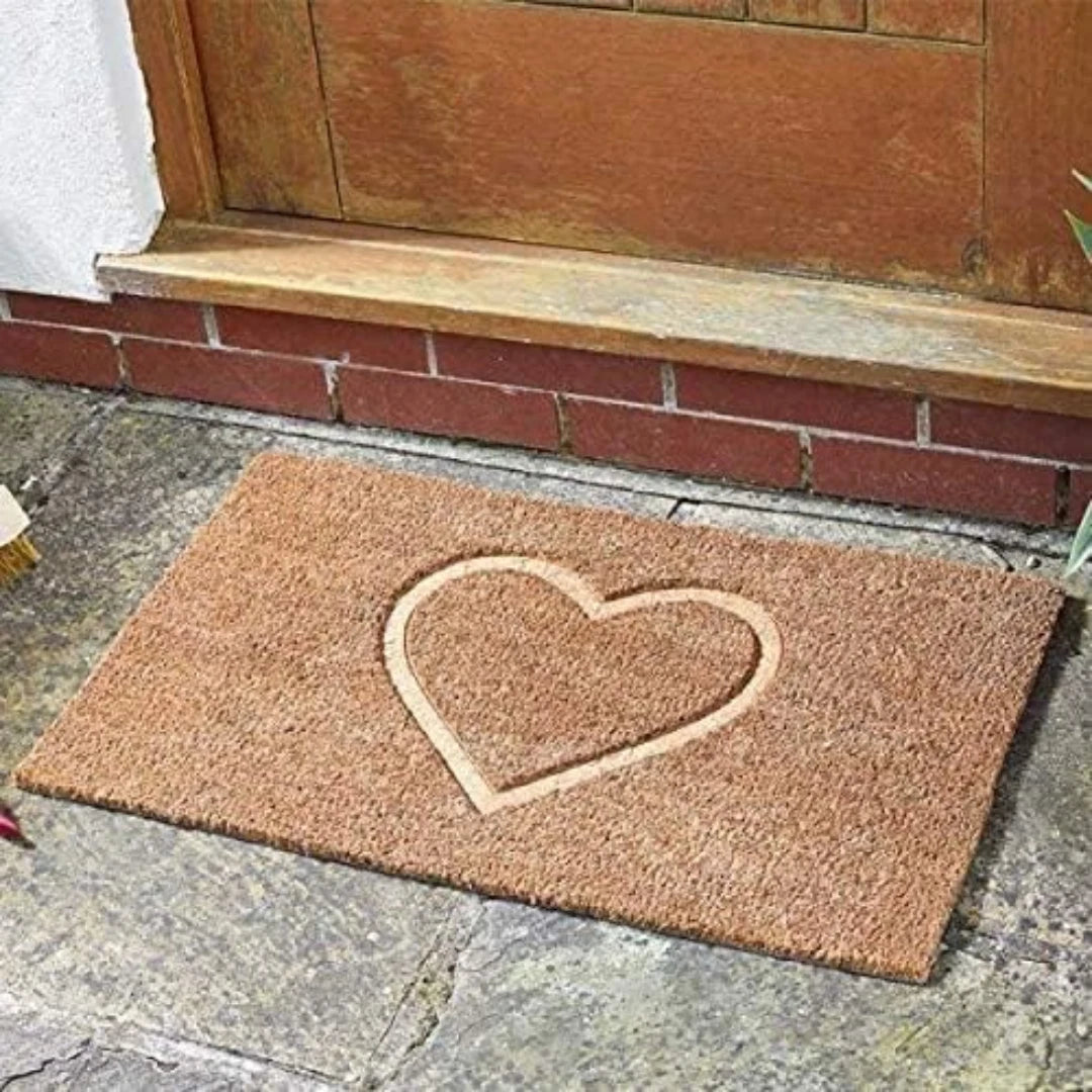 Coir Heart Door Mat Large Heavy Duty Natural Indoor Outdoor Entrance Home Love