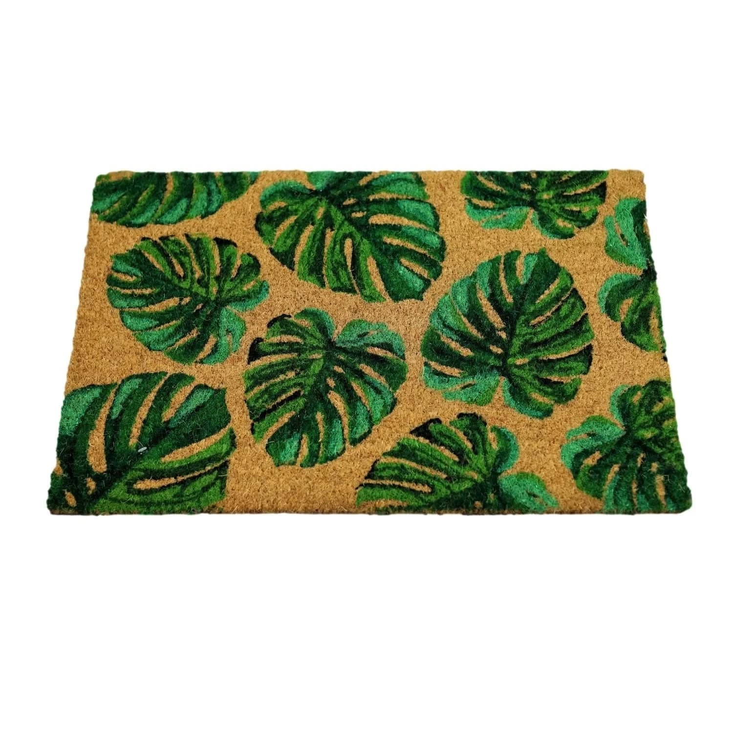 Coir Door Mat Tropical Leaves Non-Slip Rubber Backing Heavy-Duty Mat 60x40cm