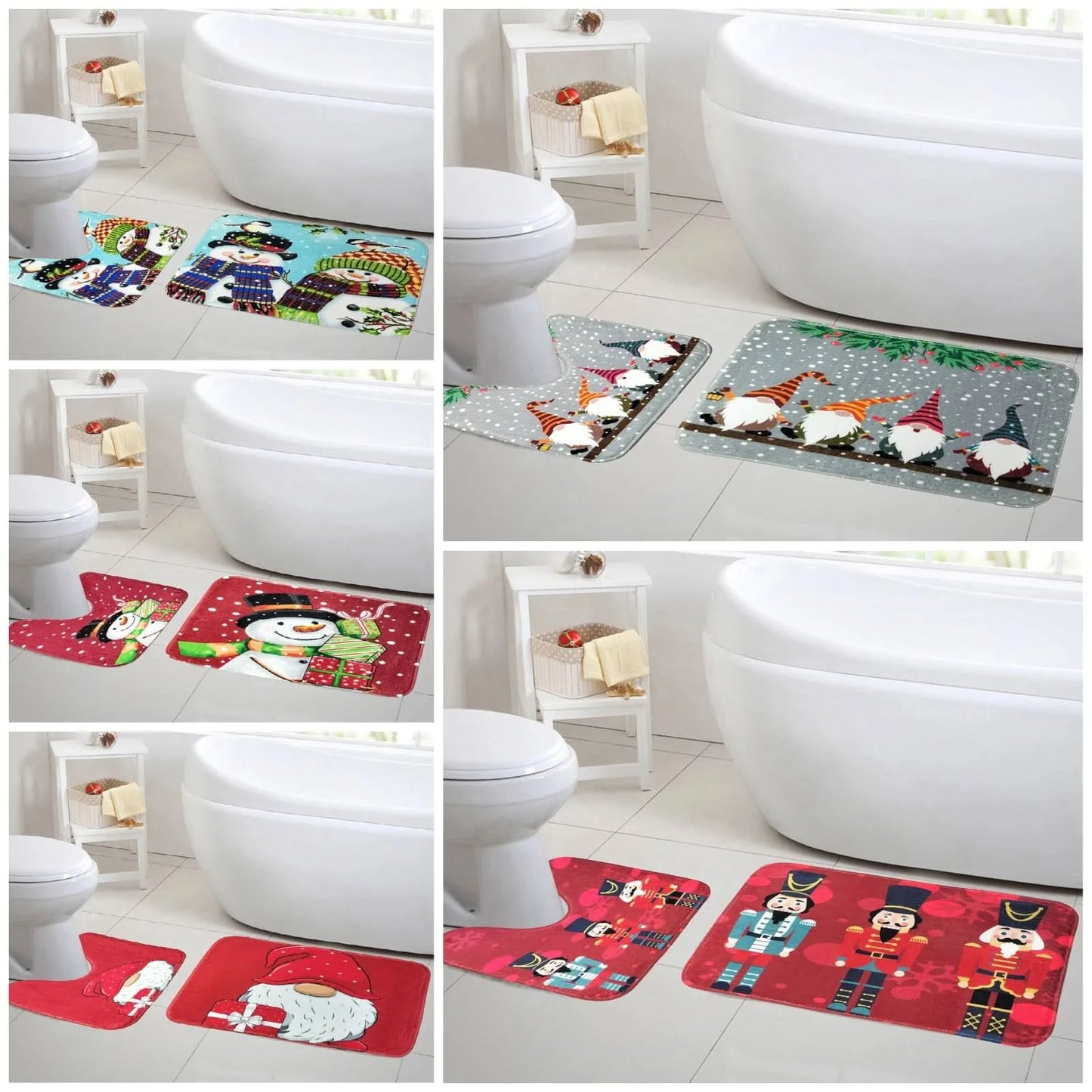 Xmas Bath Pedestal Mat Set Anti Slip Memory Foam Toilet Bathroom Decor Gift
